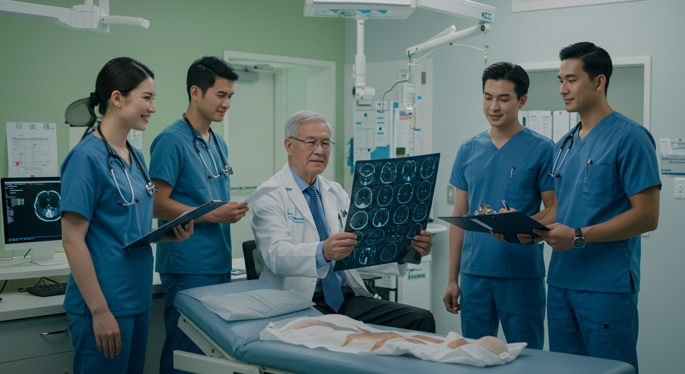 About Us, group of Doctors discussing an x-ray image