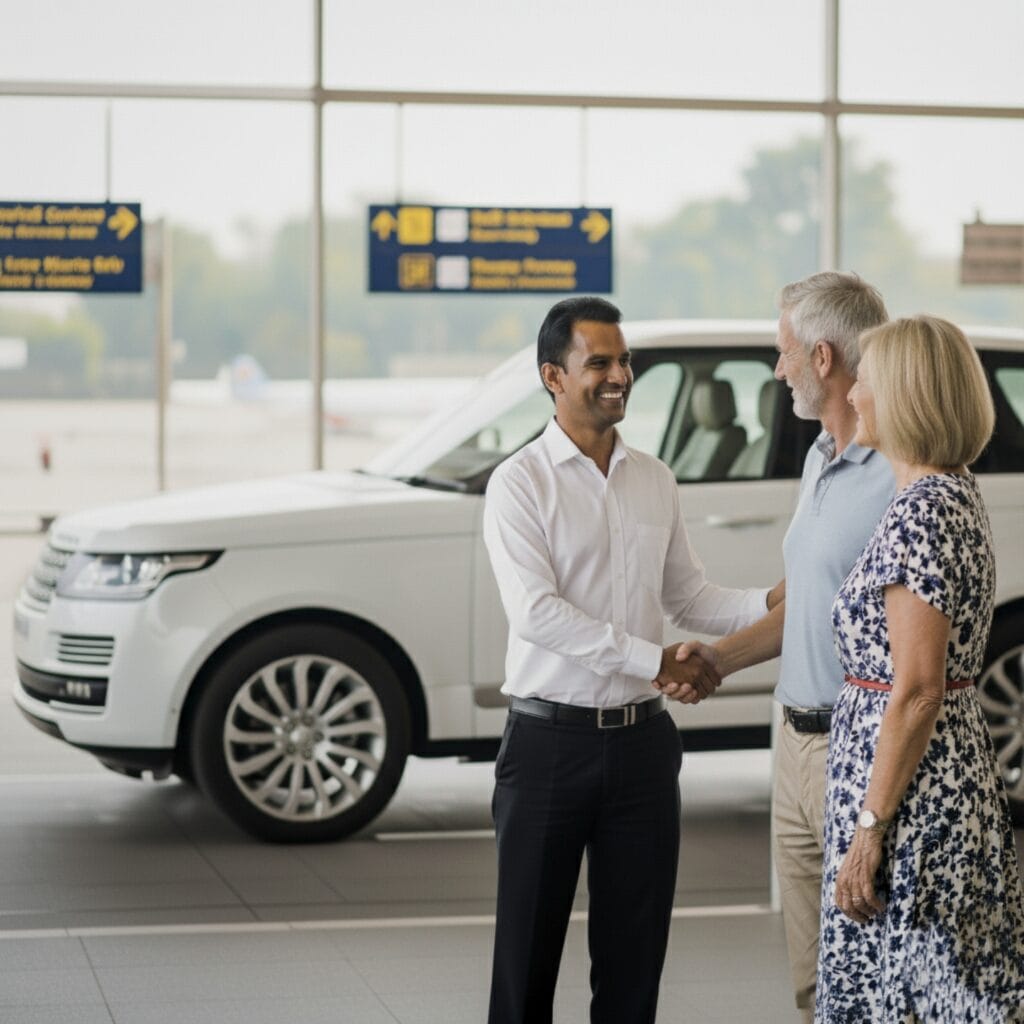 Private chauffeur welcoming clients on arrival in Ahmedabad, India