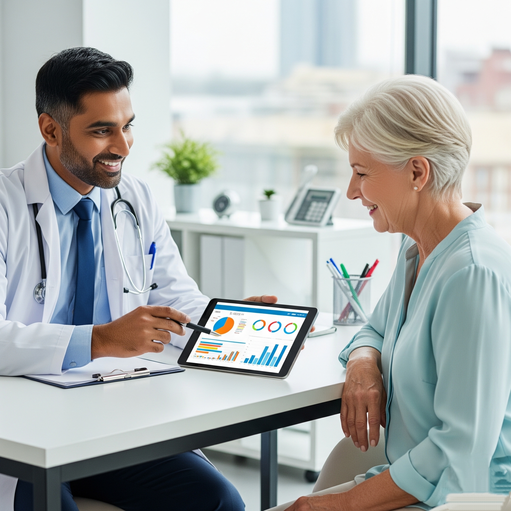 Doctor consulting with a female patient during a private well women health check up