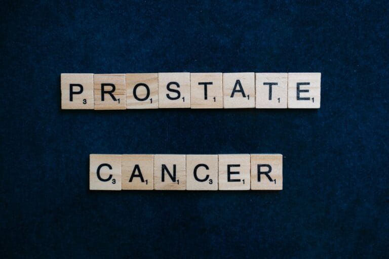 Wooden letter tiles spelling prostate cancer