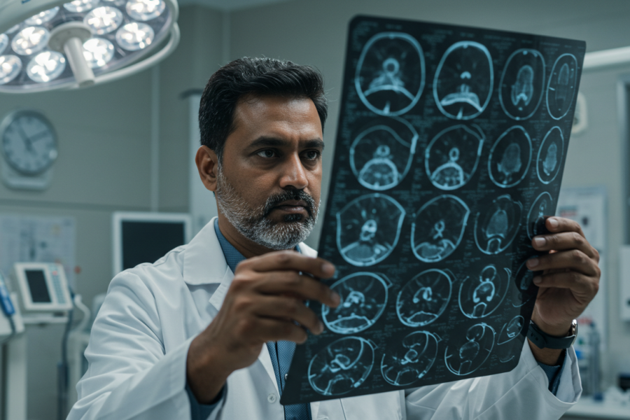 Doctor examaning an X Ray Scan Report Doctor examaning an X Ray Scan Report