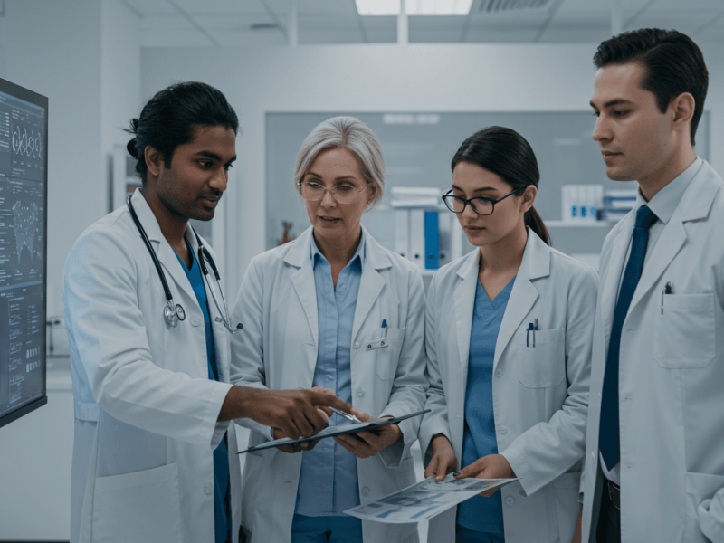 Executive Health Screening. Several Doctors overlooking a Scan